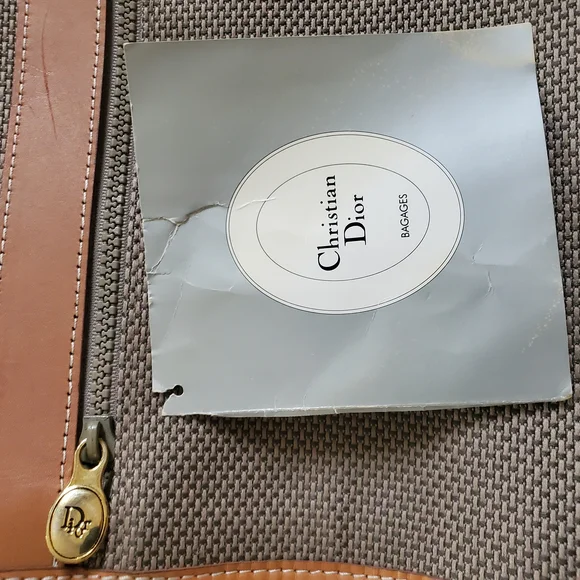 CHRISTIAN Dior VINTAGE BAGAGES Gray and Brown Luggage Bag with Leather Trim